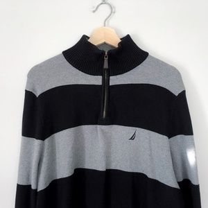 Nautica Gray & Black Striped Pullover Zip Sweater
